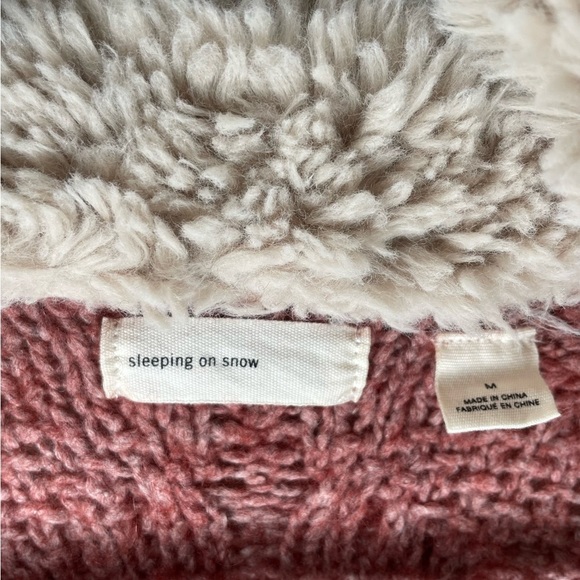 Sleeping On Snow Anthropologie Pink/Rose Knit Cardigan w/ Sherpa Collar Medium - Picture 6 of 14